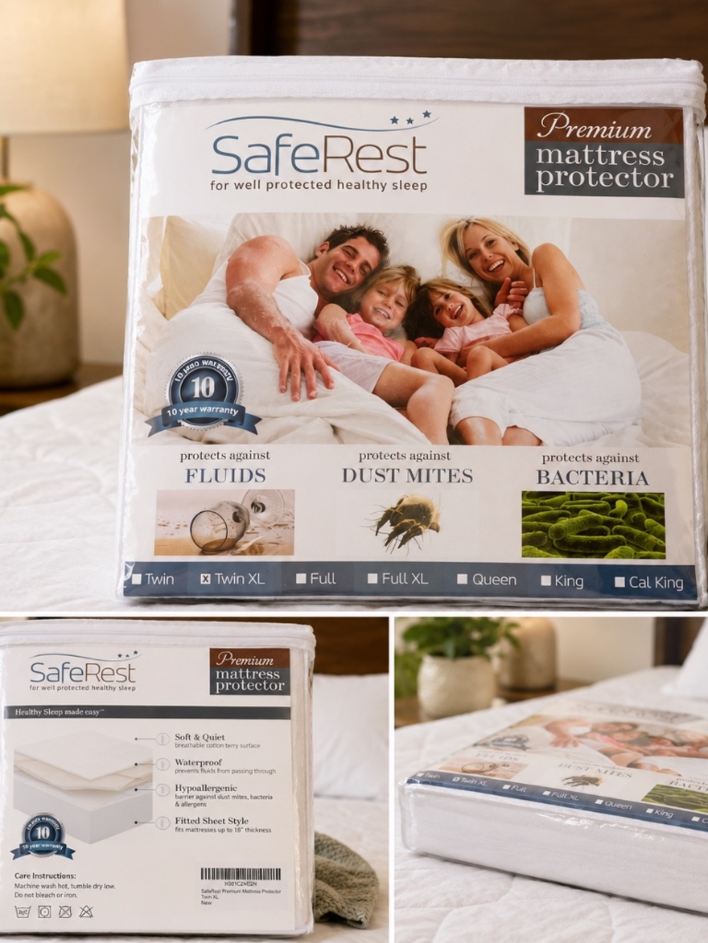 SafeRest Premium Mattress Protector Twin XL Waterproof Bed Bug Dust Mite Cover